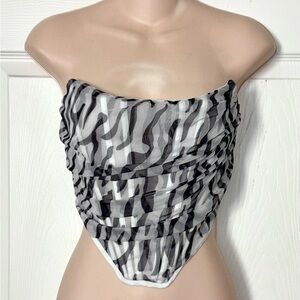 Akira Mesh Corset Top Black White Zebra Medium
